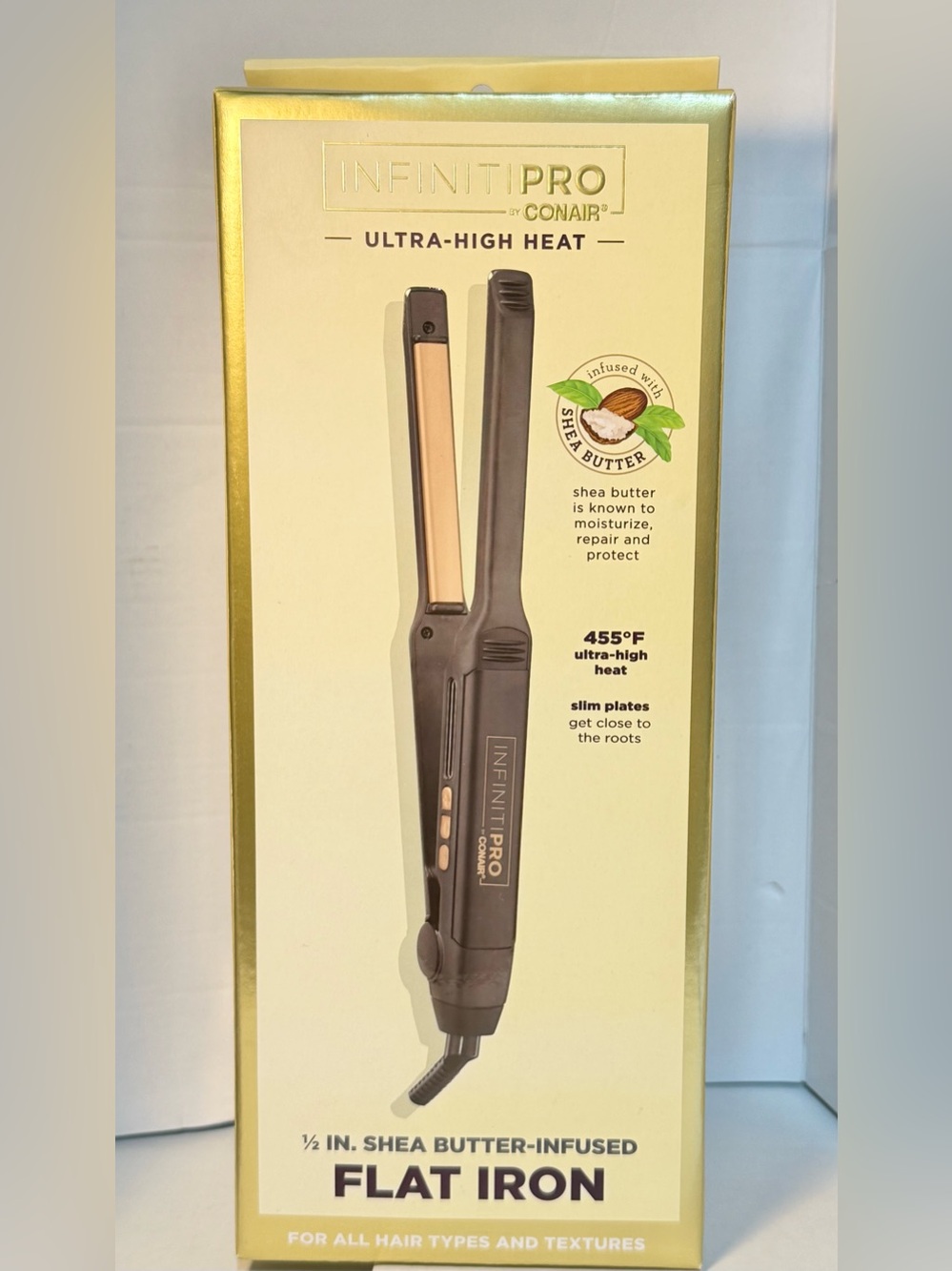 Conair Ultra-High Heat Shea Butter-Infused Flat Iron,0.5-inch Smooth Shine CS29N